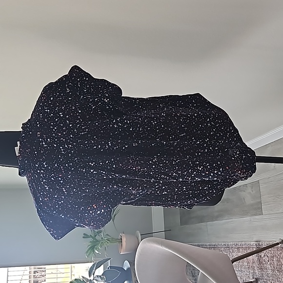 Anthropologie MAEVE Navy Confetti Print Cap Sleeve V-Neck Button-Down | W Medium - Picture 5 of 8